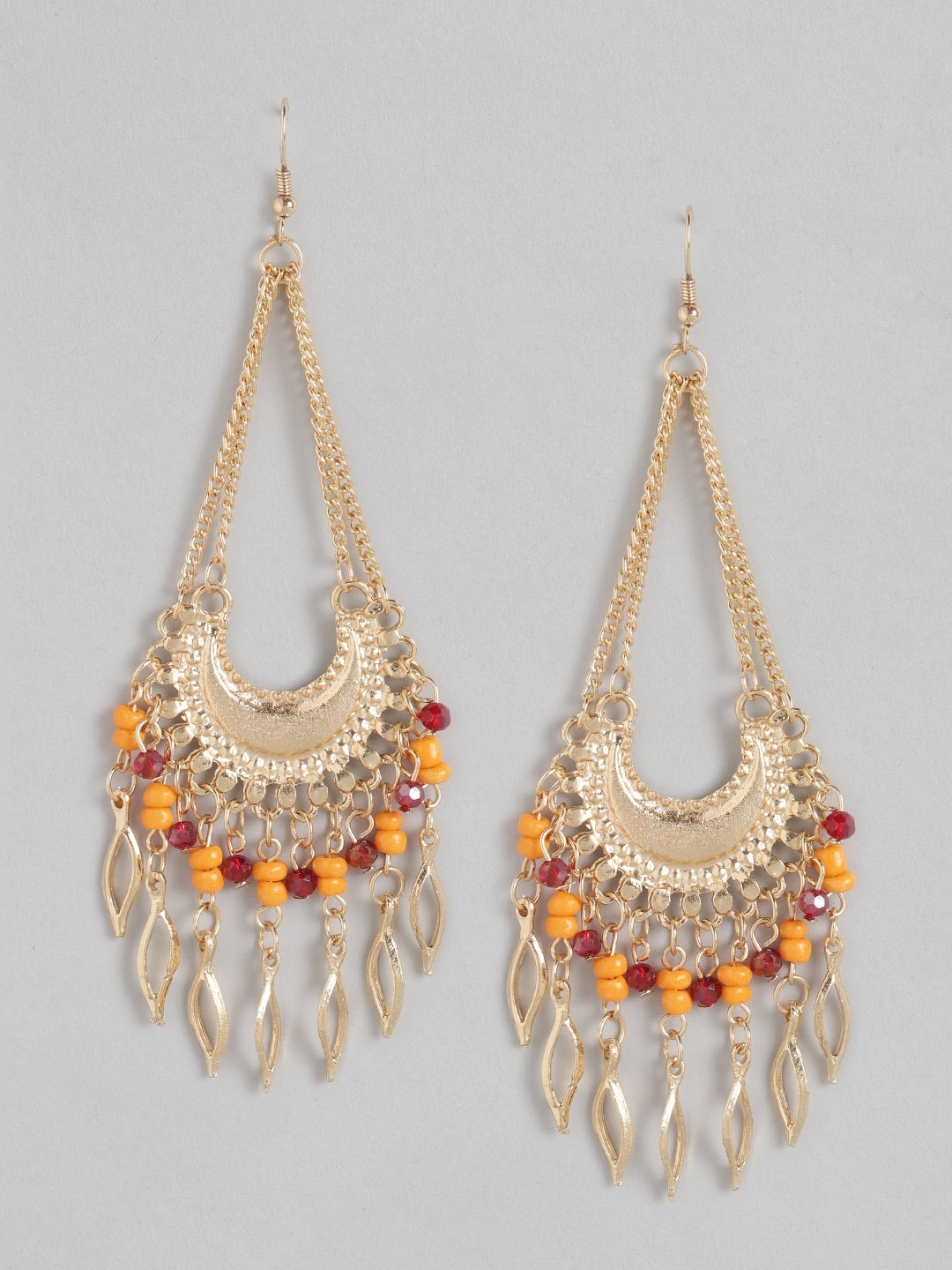 

Anouk Gold-Toned & Yellow Beaded Tasseled Crescent Shaped Chandbalis