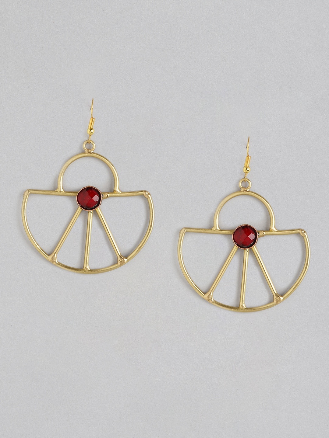 

Anouk Gold-Toned & Maroon Stone Studded Geometric Drop Earrings