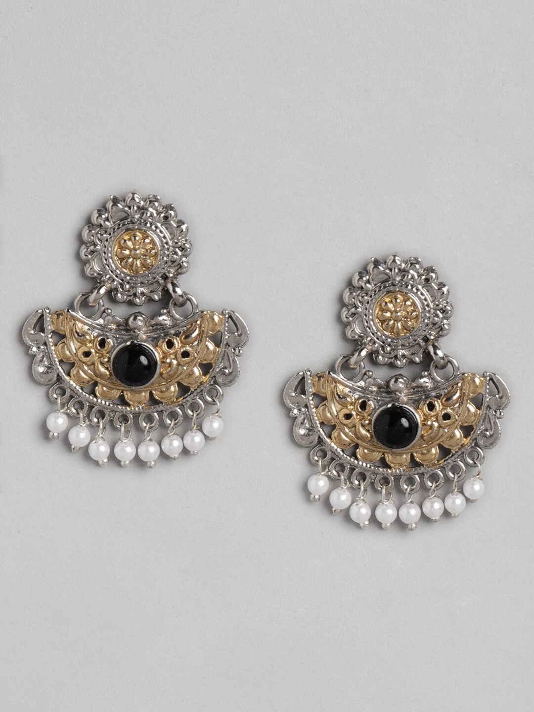 

Anouk Gold-Toned & Oxidised Silver-Toned Beaded Crescent Shaped Chandbalis Earrings