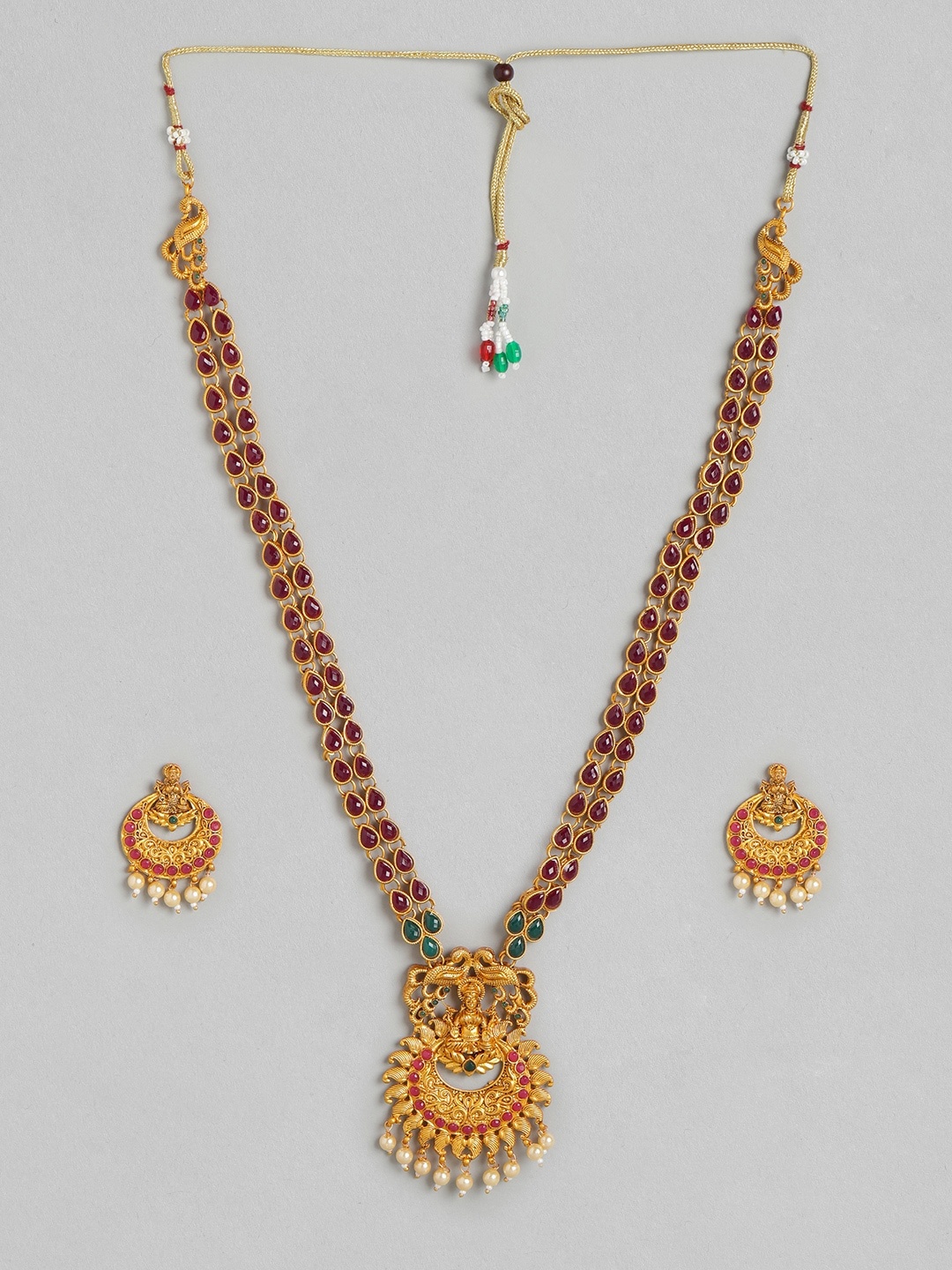 

Anouk Maroon & Gold-Toned Stone-Studded & Beaded Temple Necklace Set
