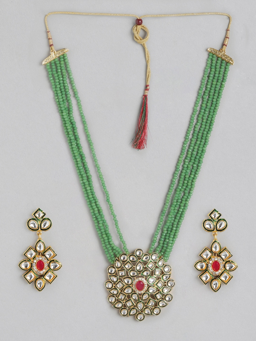 

Anouk Green & Gold Toned Stone Studded & Beaded Jewellery Set