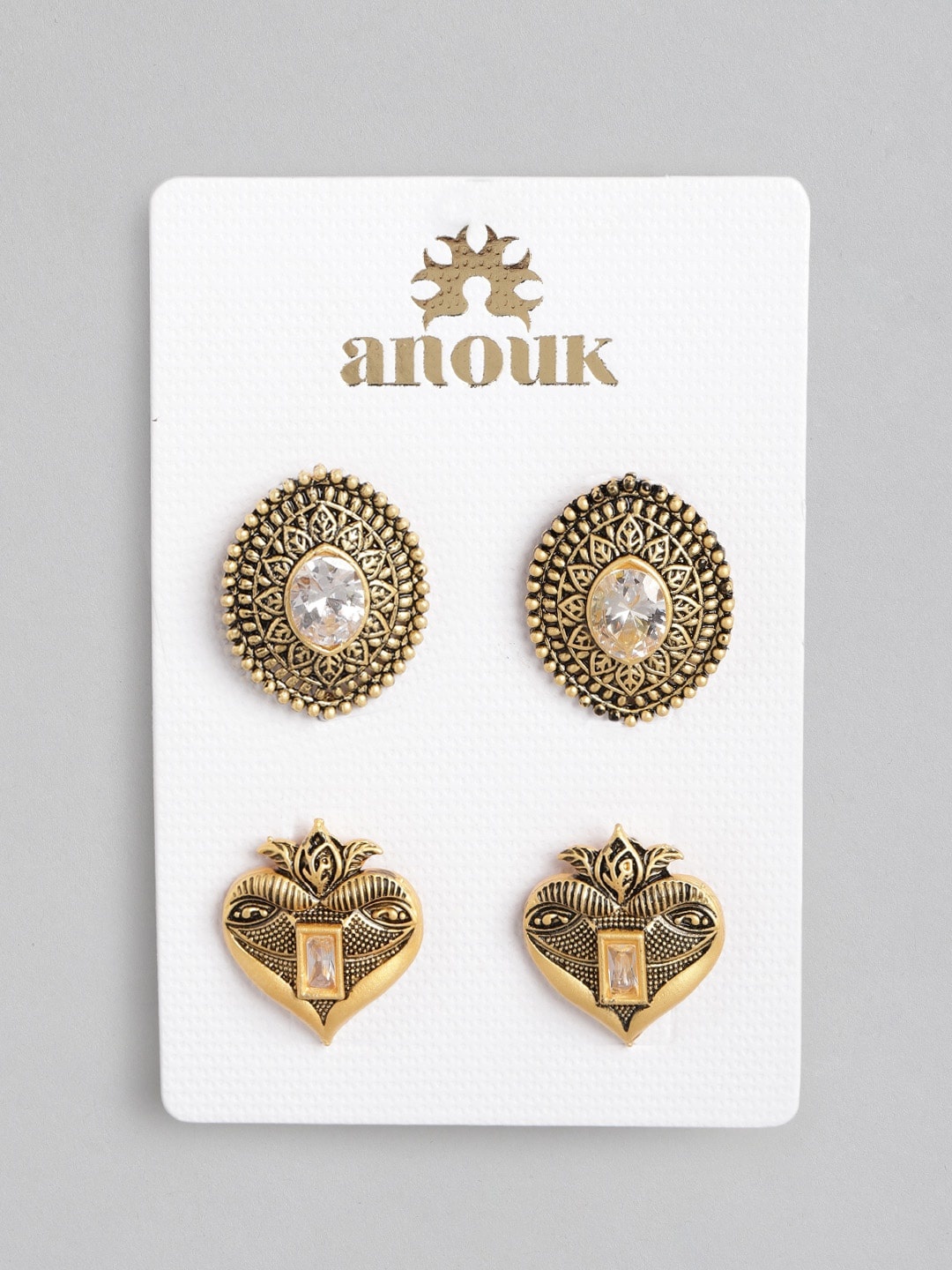 

Anouk Set of 2 Antique Gold-Toned Oversized Stone Studs