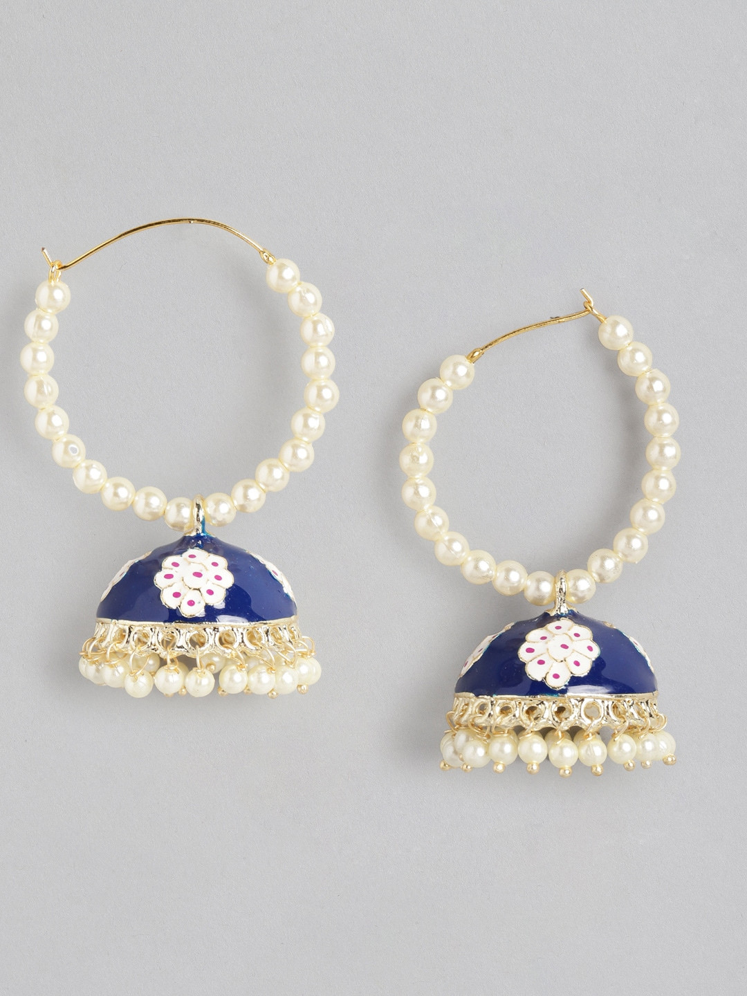 

Anouk Gold-Toned & Navy Blue Beaded Enamelled Dome Shaped Jhumkas