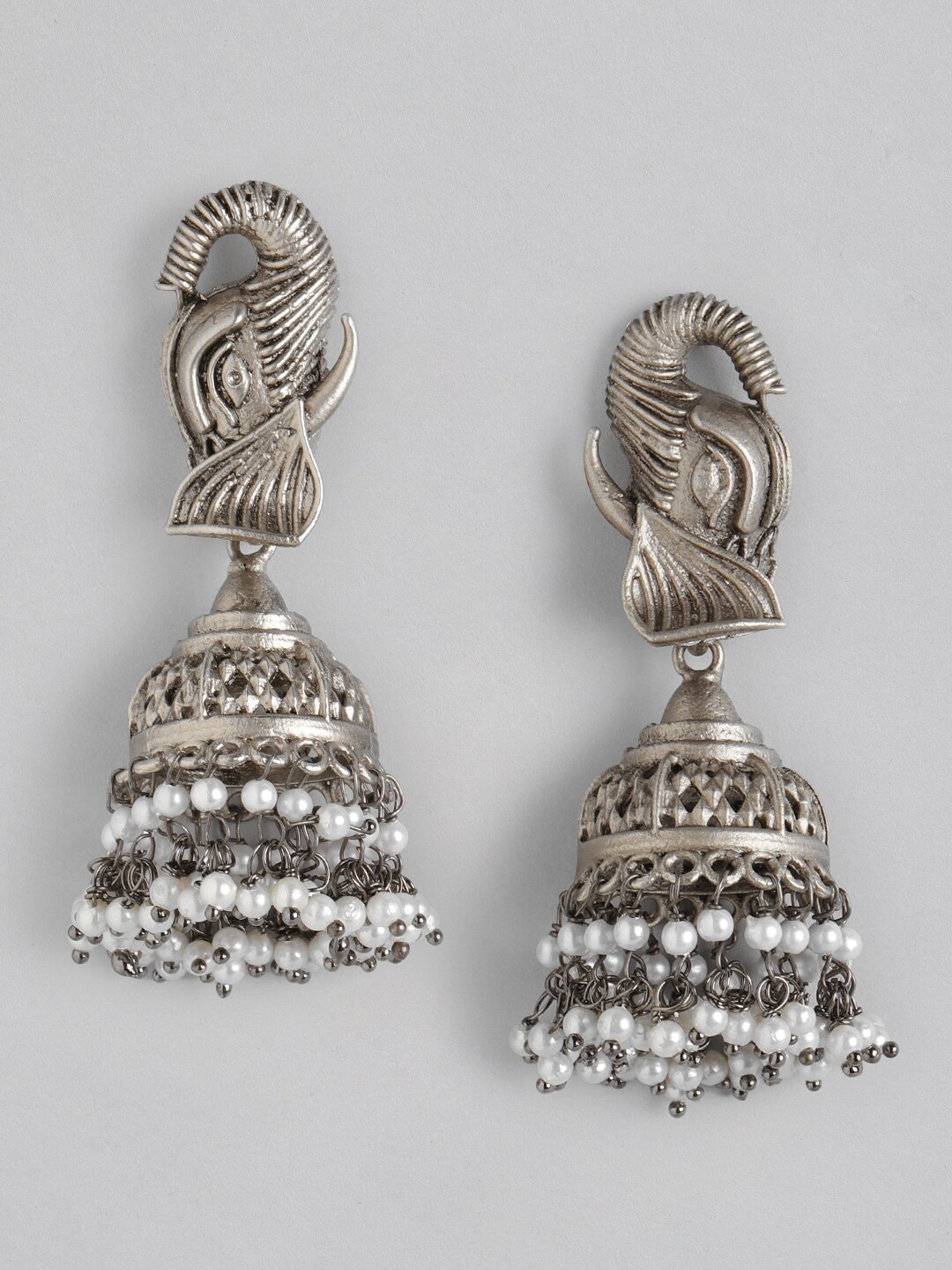 

Anouk Oxidised Silver-Toned Beaded Dome Shaped Jhumkas Earrings