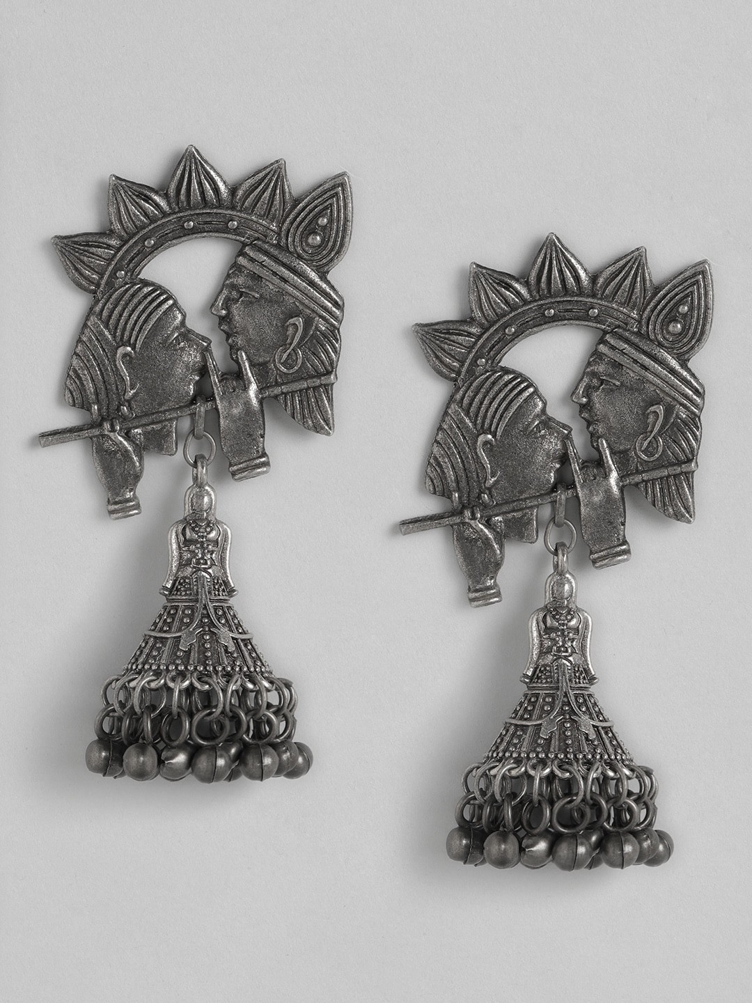

Anouk Oxidised Silver-Toned Krishna Dome Shaped Jhumkas