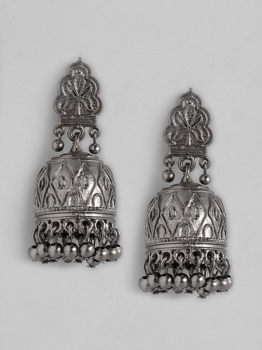 

Anouk Oxidised Silver-Toned Dome Shaped Jhumkas