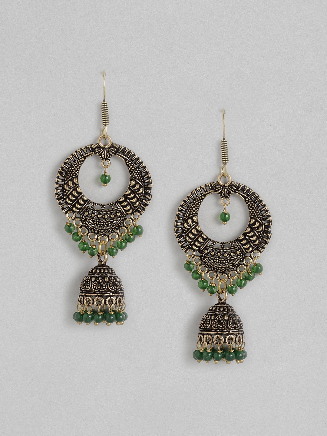 

Anouk Gold-Toned & Green Antique Beaded Dome Shaped Jhumkas