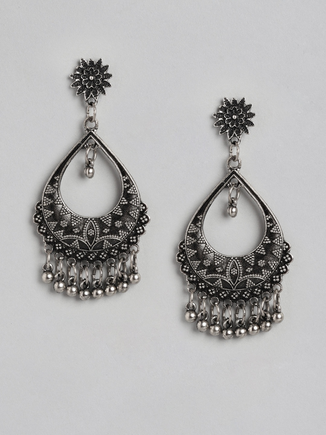 

Anouk Oxidised Silver-Toned Teardrop Shaped Drop Earrings