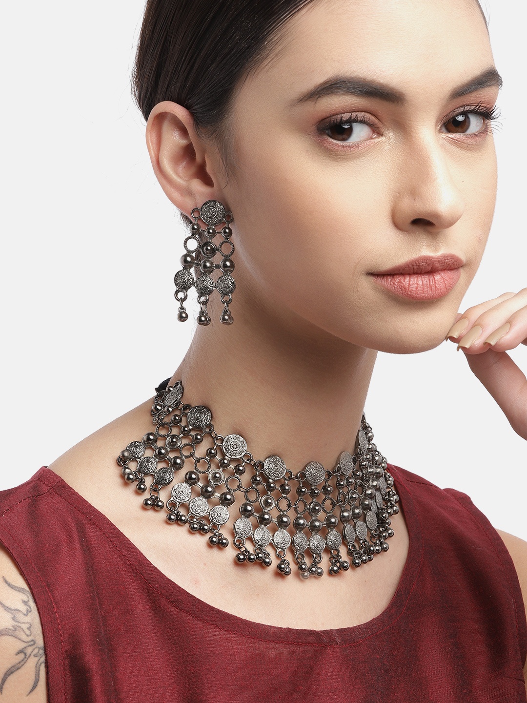 

Anouk Oxidised Silver-Toned Jewellery Set