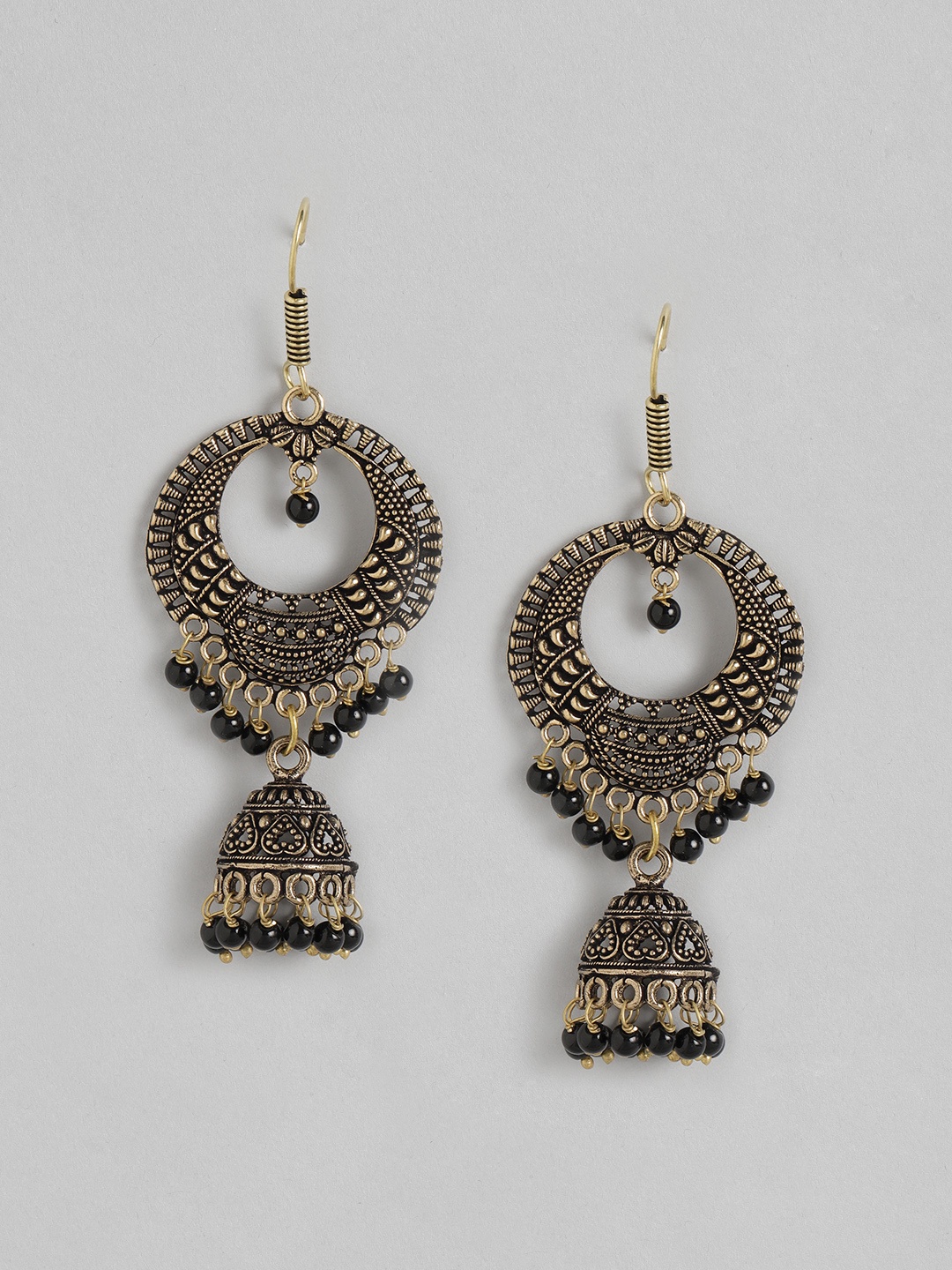 

Anouk Black & Gold-Toned Antique Circular Dome Shaped Jhumkas