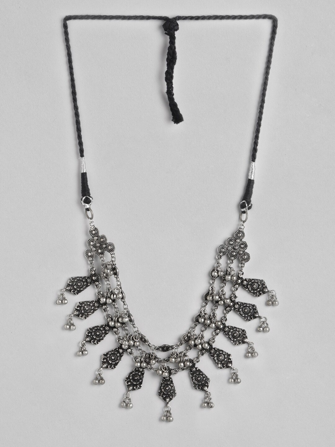 

Anouk Silver-Toned Oxidised Necklace with Ghungroo Danglers