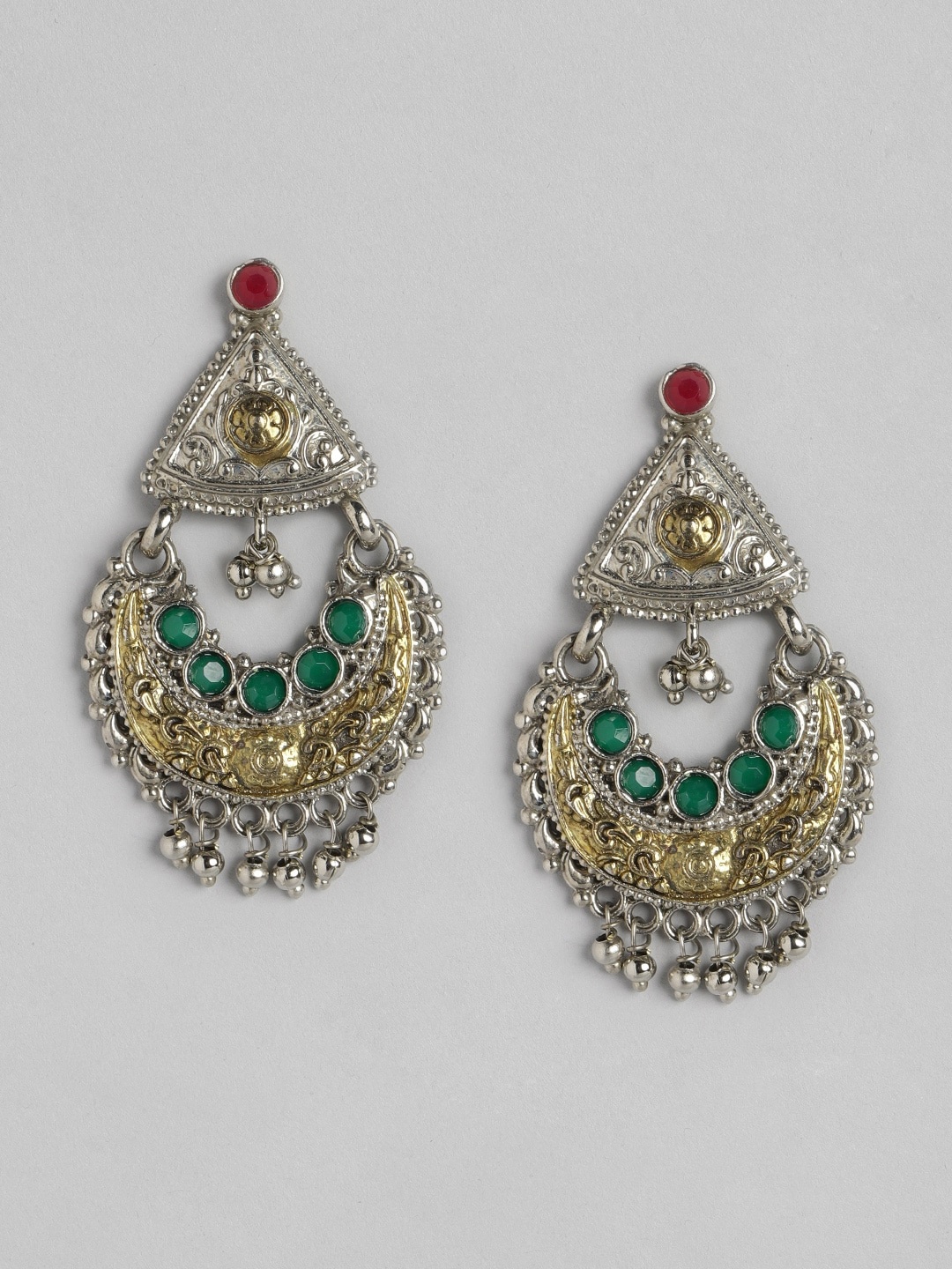 

Anouk Gold-Toned & Green Beaded Crescent Shaped Tri Tone Chandbalis