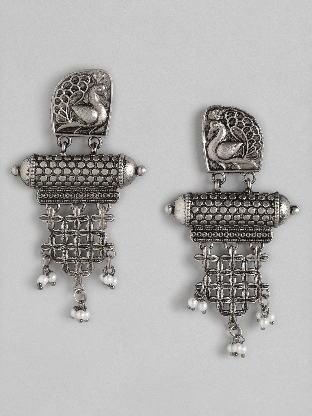 

Anouk Oxidised Silver-Toned Beaded Classic Drop Earrings