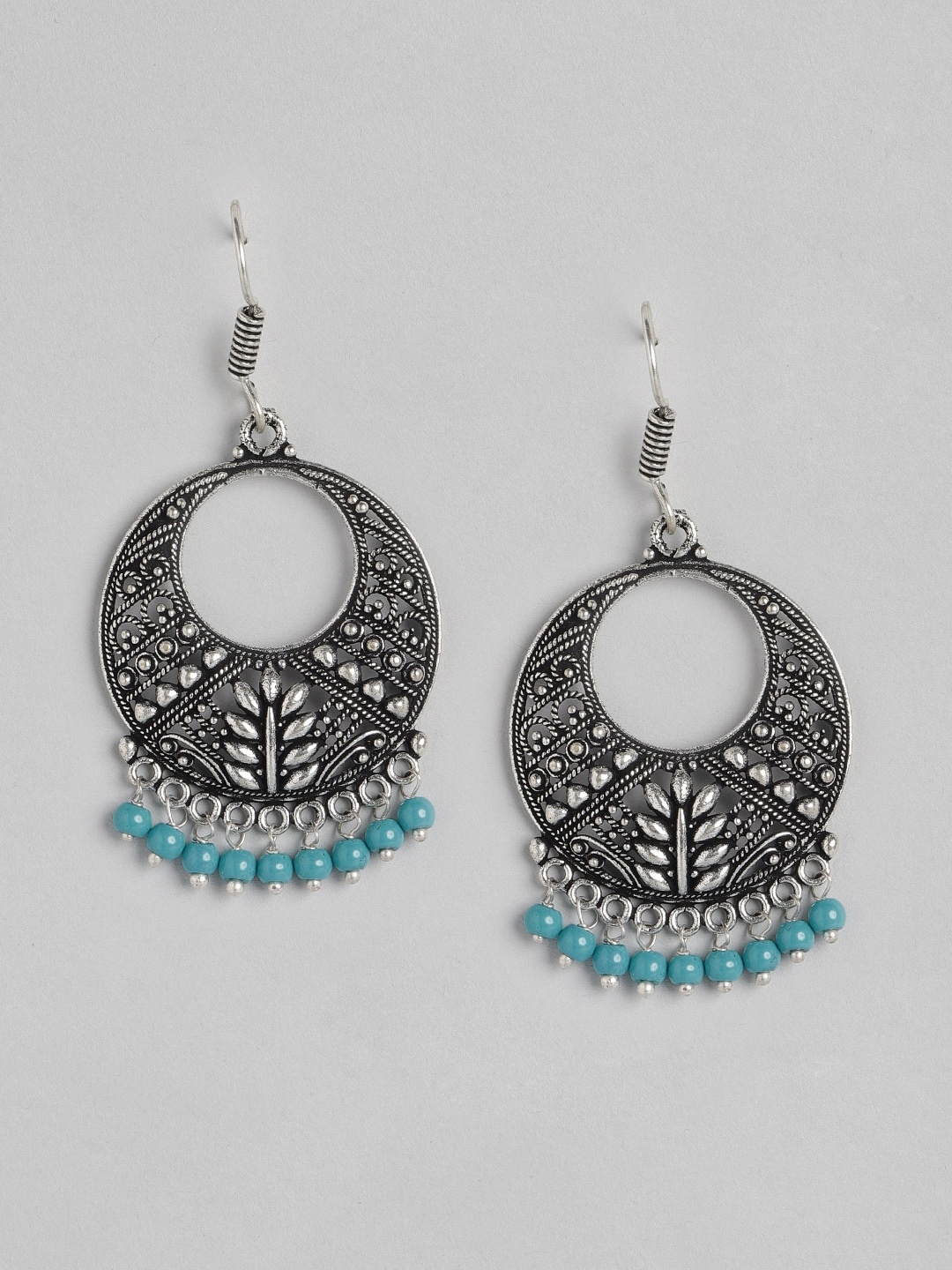 

Anouk Oxidised Silver-Toned & Blue Beaded Crescent Shaped Chandbalis