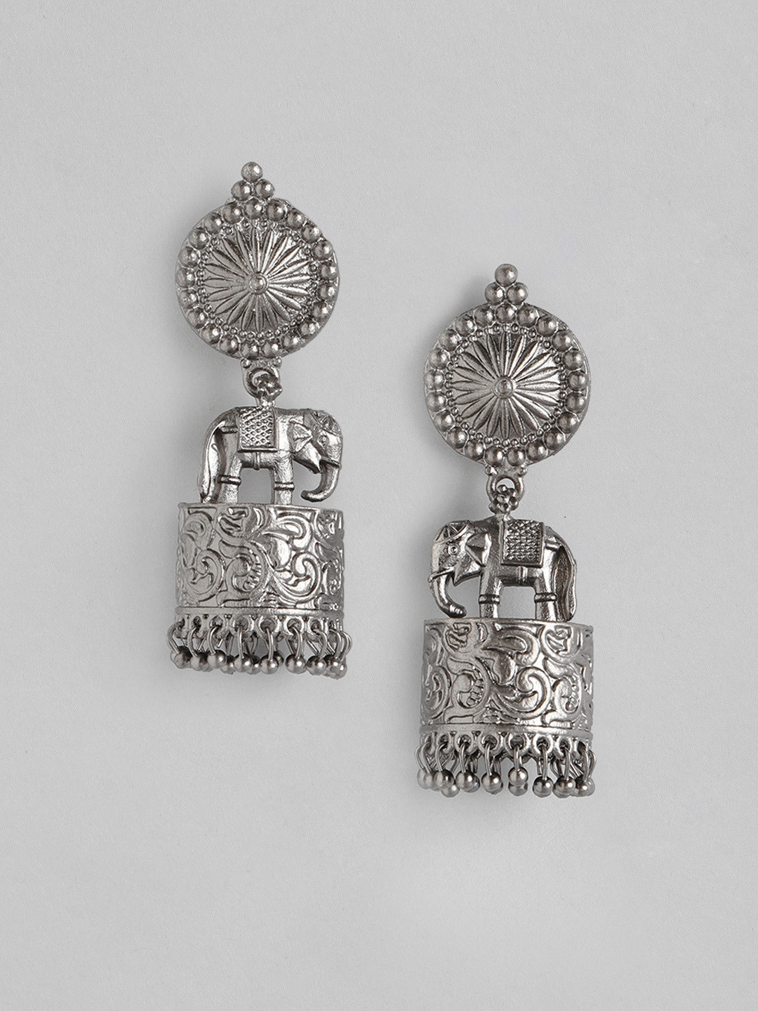 

Anouk Oxidised Silver-Toned Dome Shaped Jhumkas
