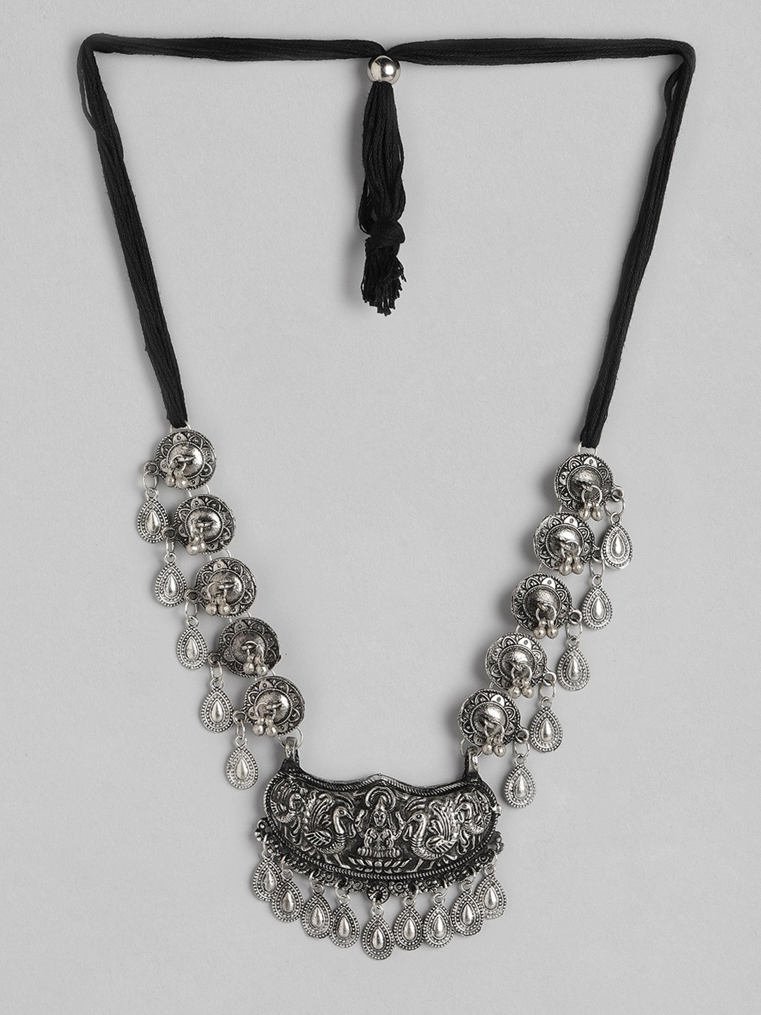 

Anouk Silver-Toned Oxidised Temple Statement Necklace