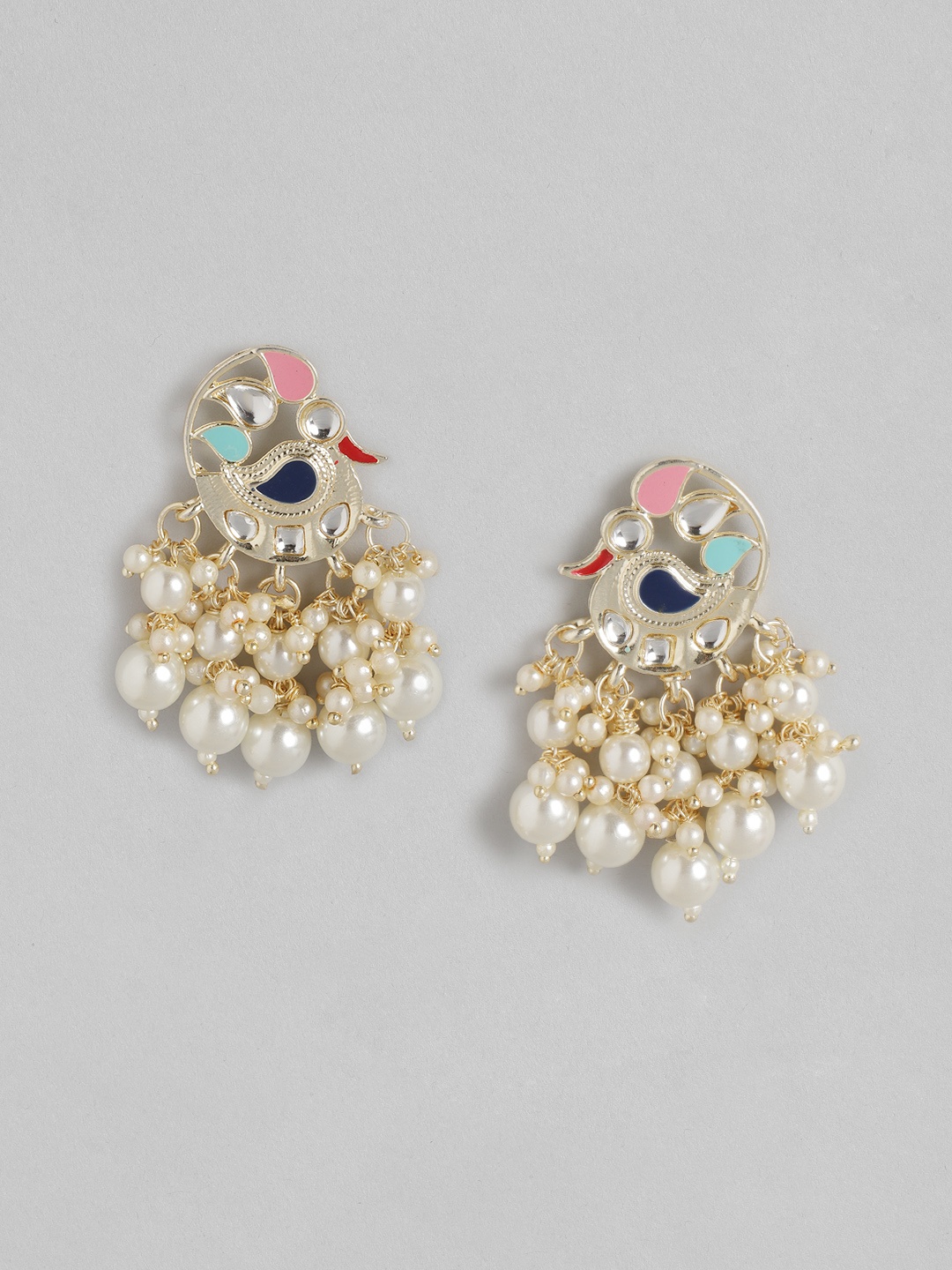 

Anouk Gold-Toned & Blue Stone Studded & Beaded Peacock Shaped Drop Earrings