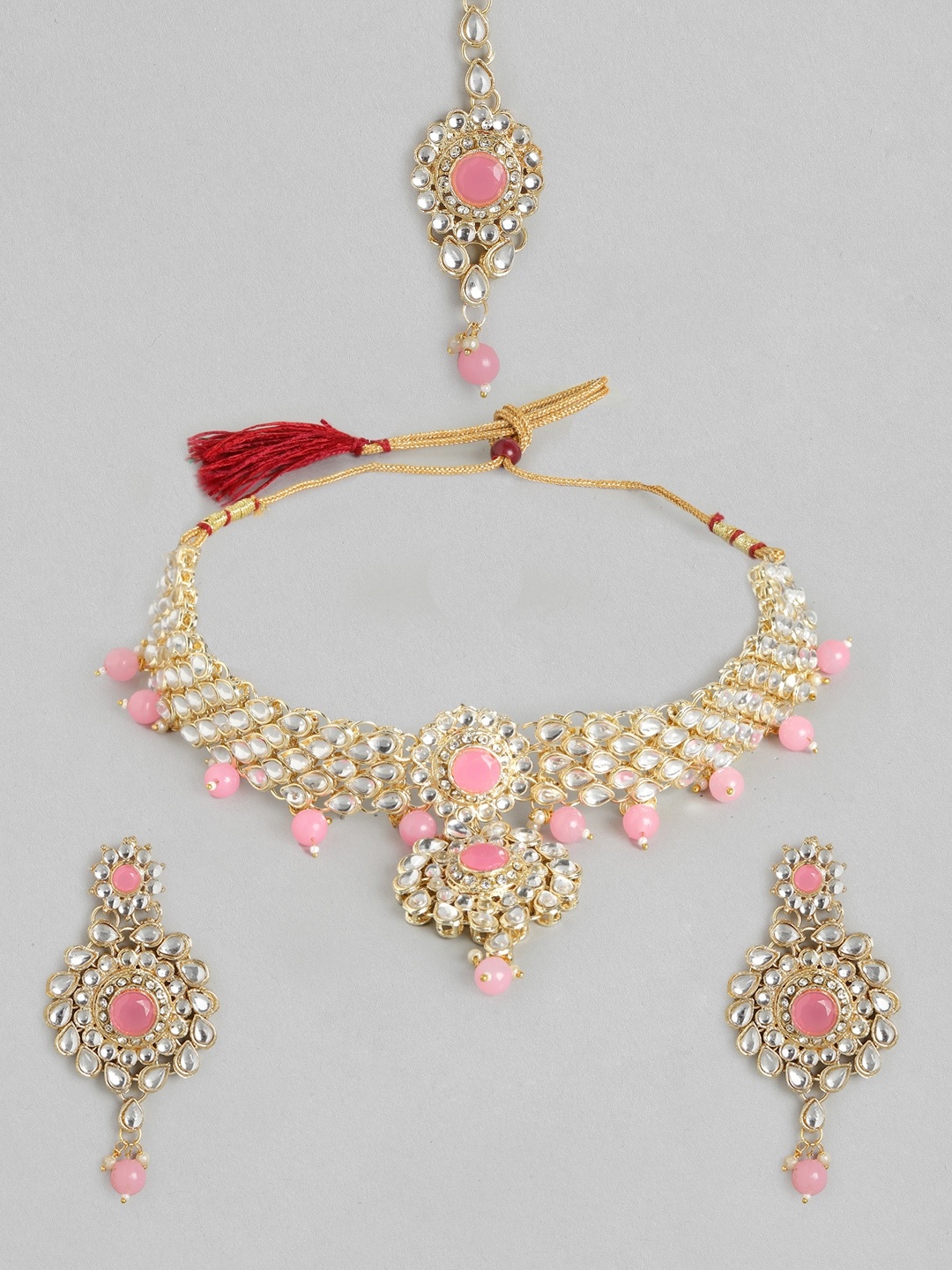 

Anouk Pink & Gold-Toned Stone Studded & Beaded Jewellery Set
