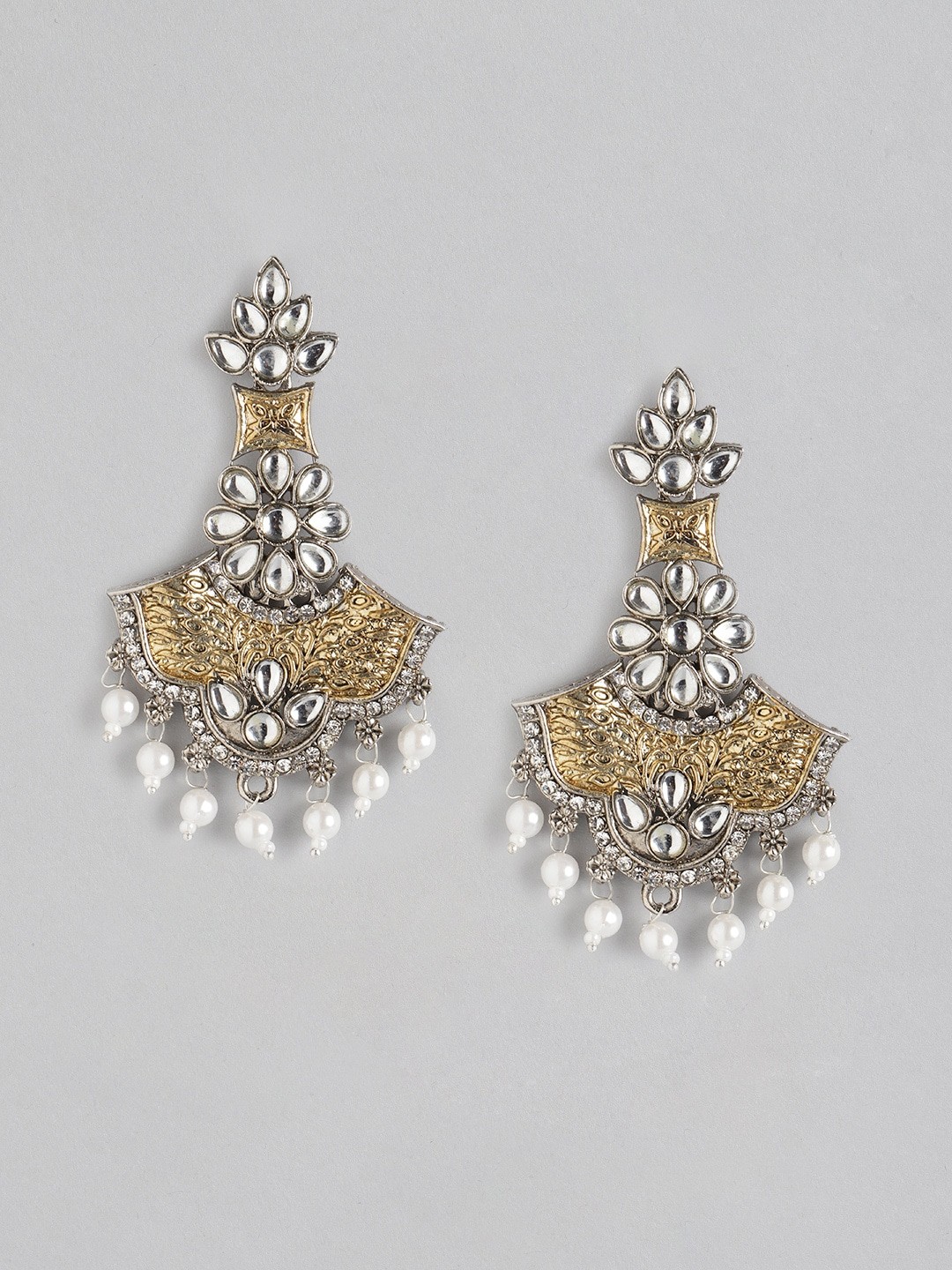 

Anouk Gold-Toned & Silver-Toned Oxidised Stone Studded & Beaded Classic Drop Earrings