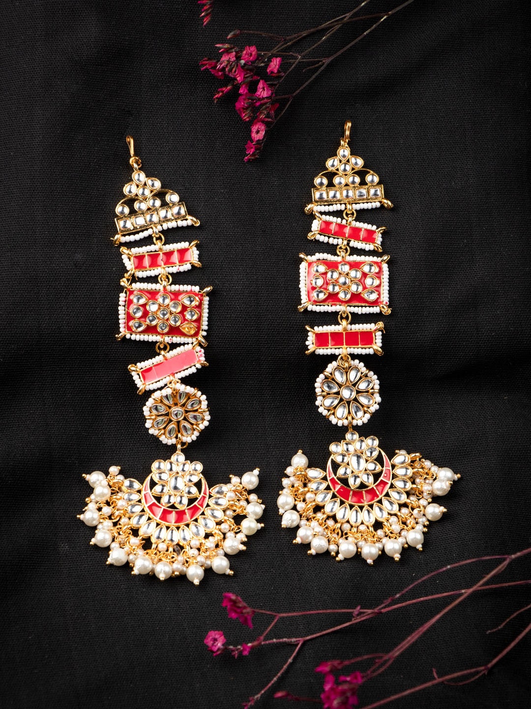 

MORKANTH JEWELLERY Red & Gold-Toned Contemporary Drop Earrings