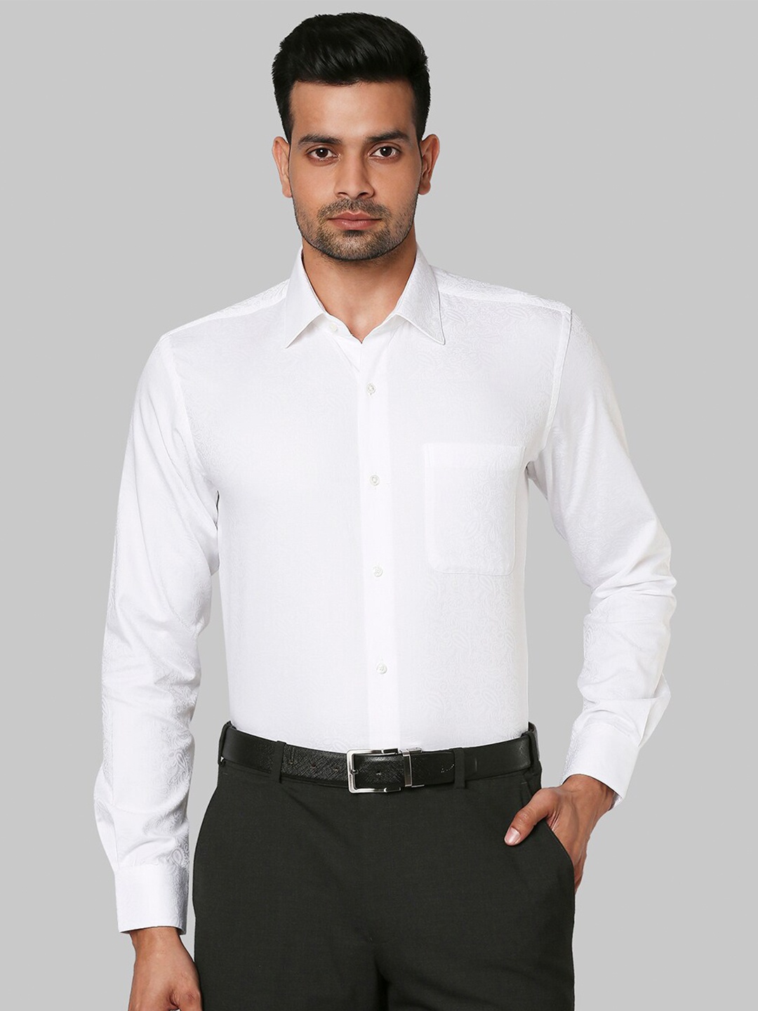 

Raymond Men White Opaque Paisley Self Design Formal Shirt