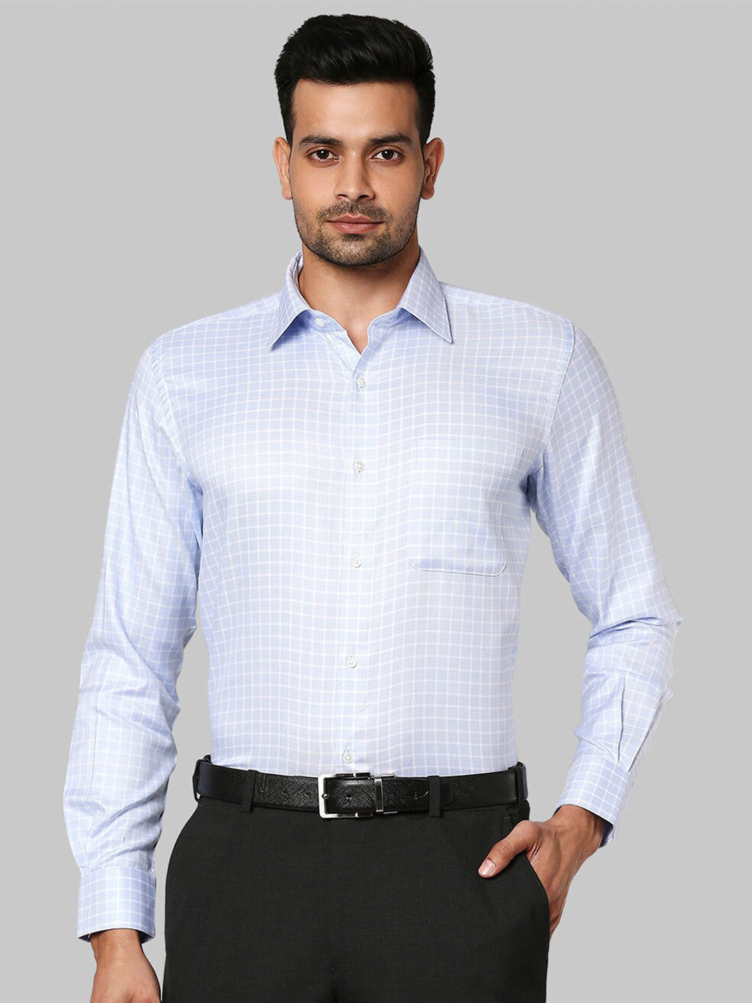 

Raymond Men Blue Opaque Checked Formal Shirt