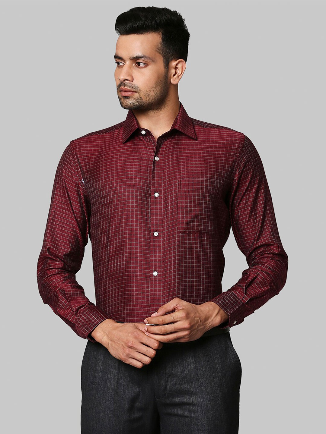 

Raymond Men Red Opaque Checked Formal Shirt