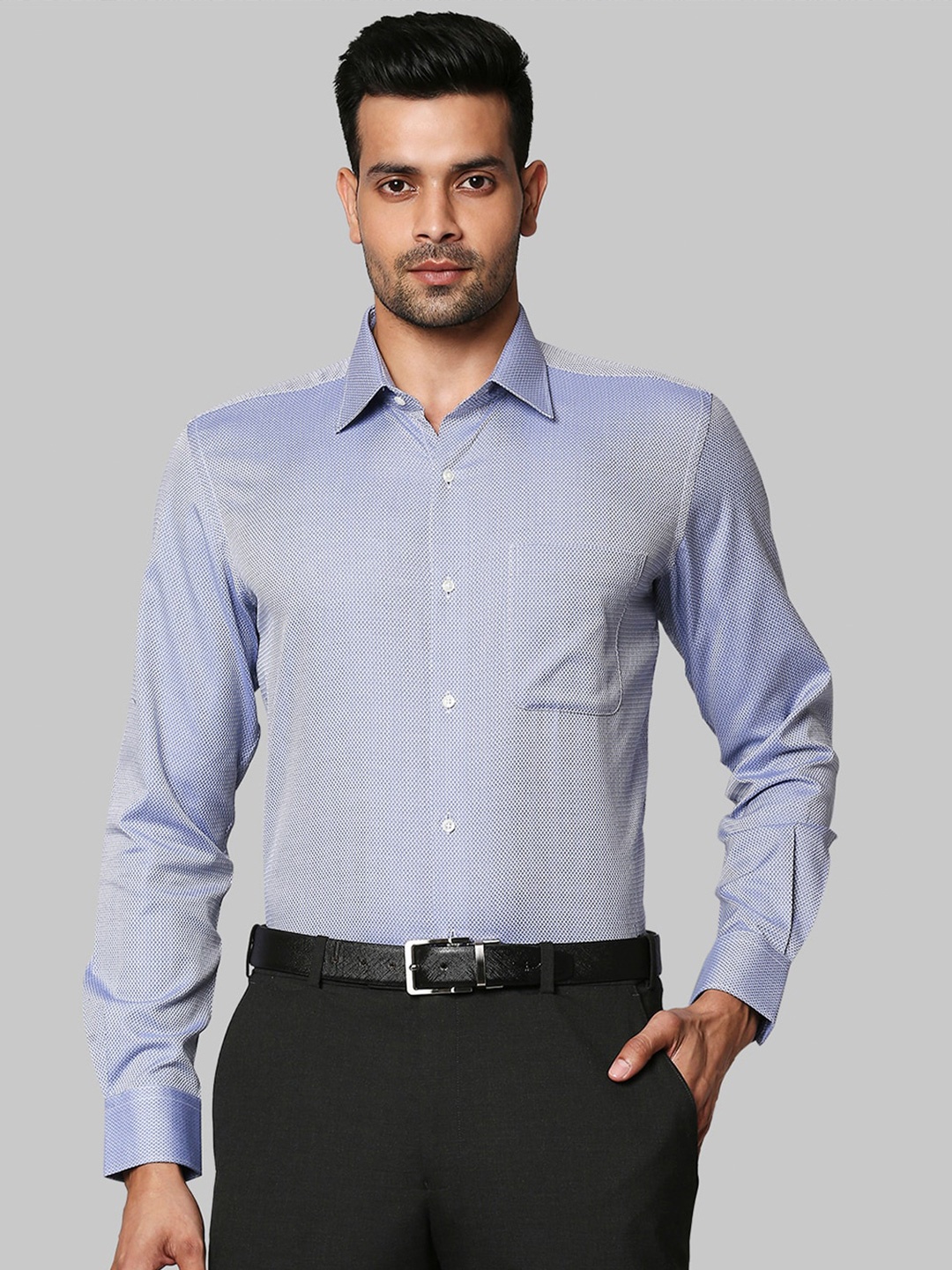 

Raymond Men Blue Textured Opaque Formal Shirt