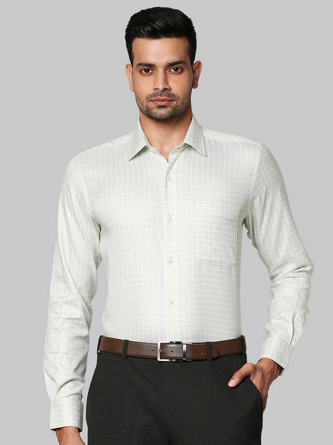

Raymond Men Green Opaque Checked Formal Shirt