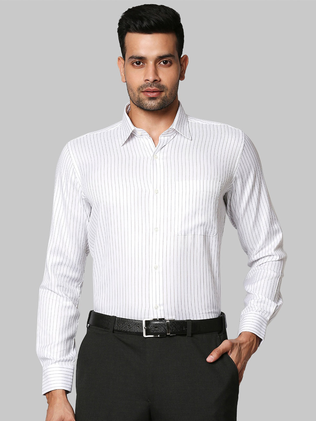

Raymond Men Off White Opaque Striped Formal Cotton Shirt