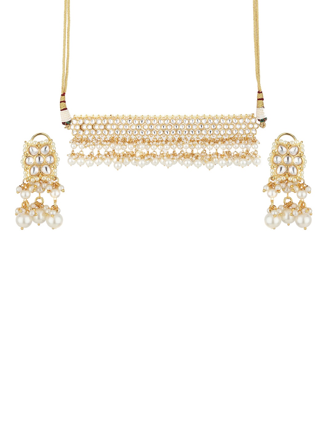 

Runjhun Gold-Plated Polki Choker Necklace with Earrings