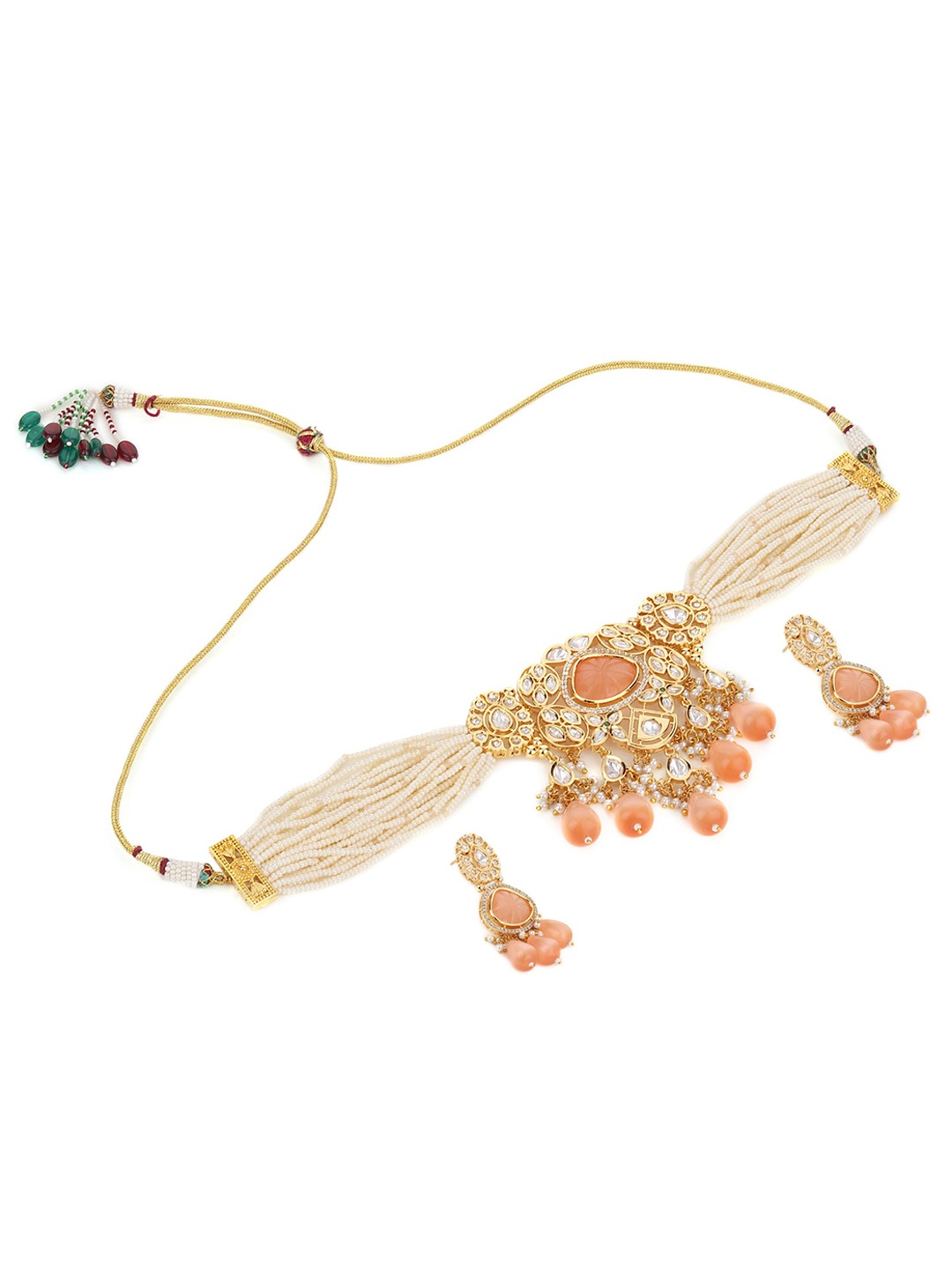 

Runjhun White & Peach colored Brass Beaded Choker Set