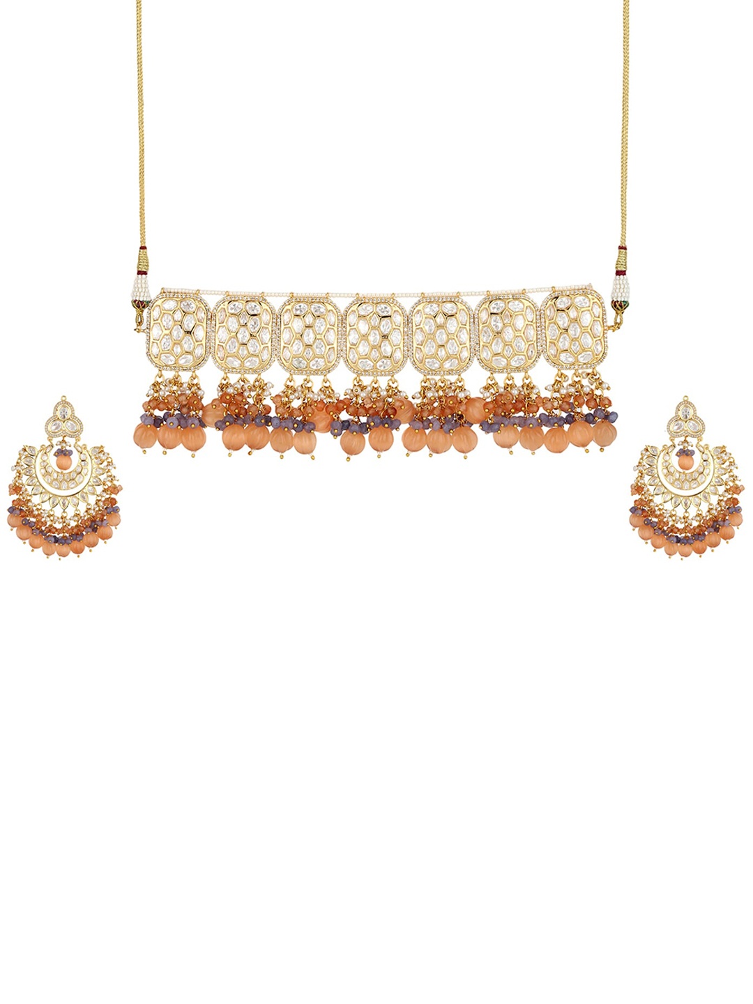 

Runjhun Women Multi Kundan Studded Polki Choker Necklace Set