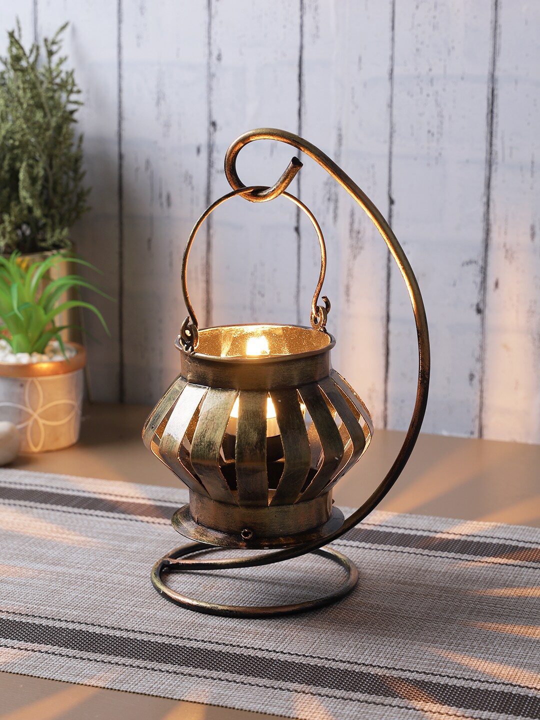 

Aapno Rajasthan Brown Textured Handcrafted Metal Chandelier Tealight Candle Holder
