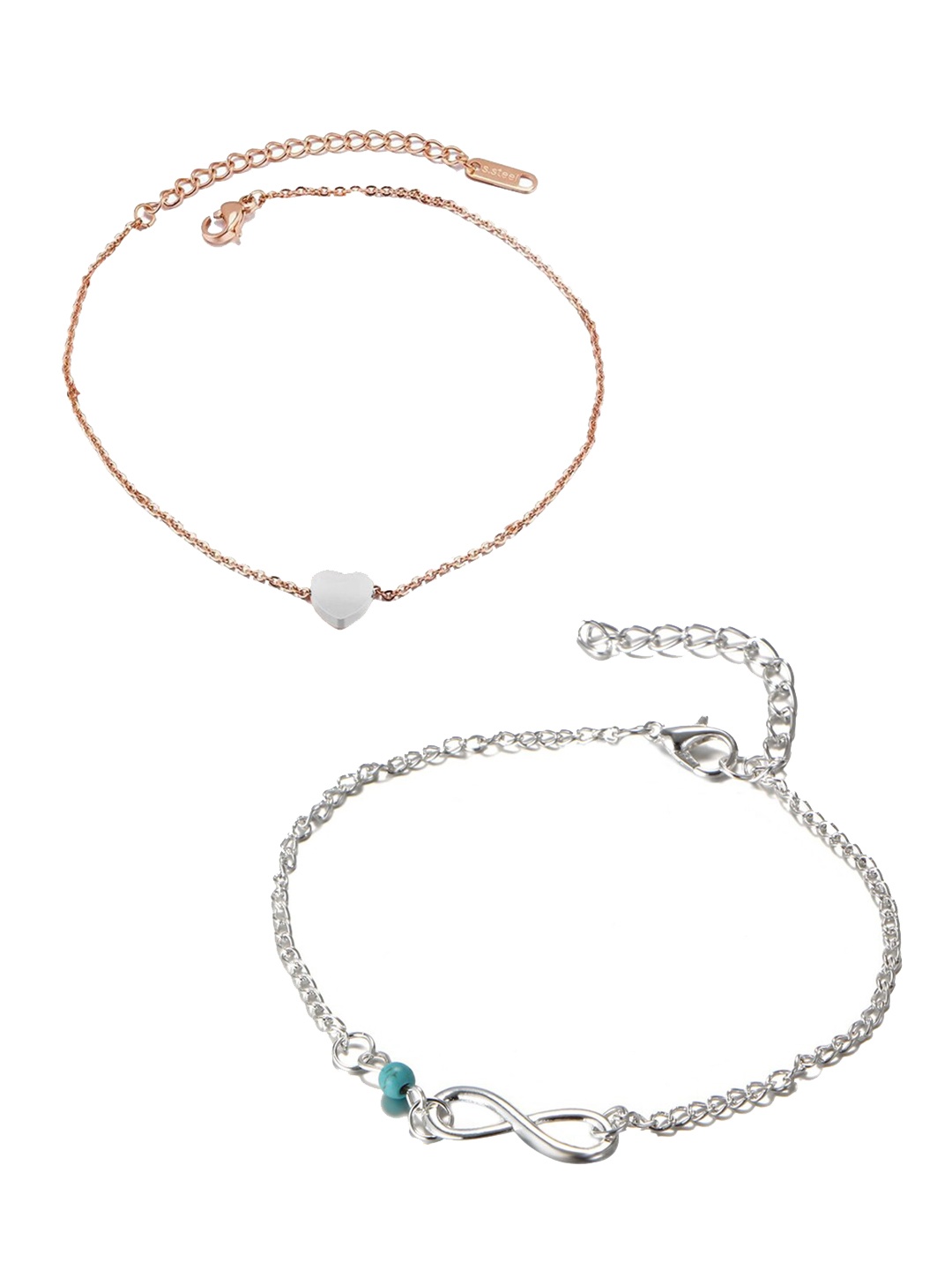 

OOMPH Set Of 2 Silver & Gold-Toned Beaded Anklet