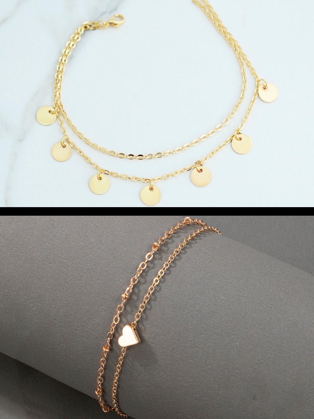 

OOMPH Set Of 2 Gold-Toned Layered Anklets