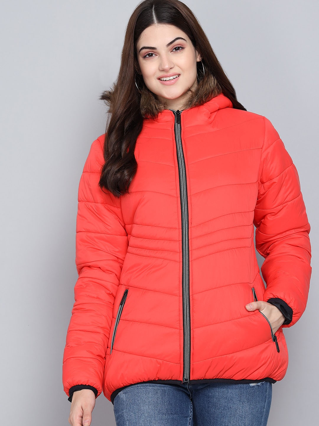 

Kotty Women Orange Hooded Puffer Jacket