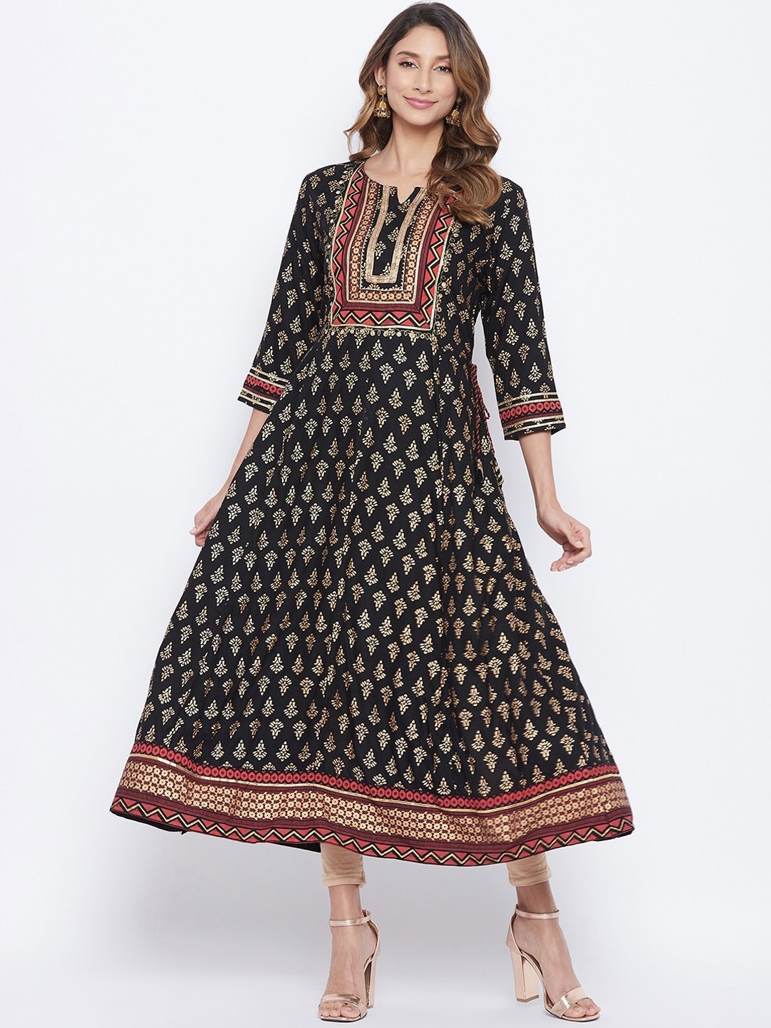 

Prakhya Women Black & Beige Ethnic Motifs Printed Anarkali Kurta