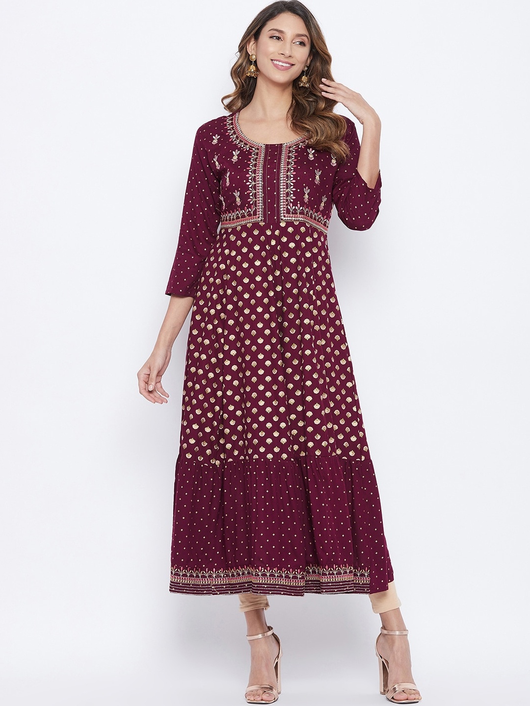 

Prakhya Women Maroon Ethnic Motifs Embroidered Thread Work Anarkali Kurta