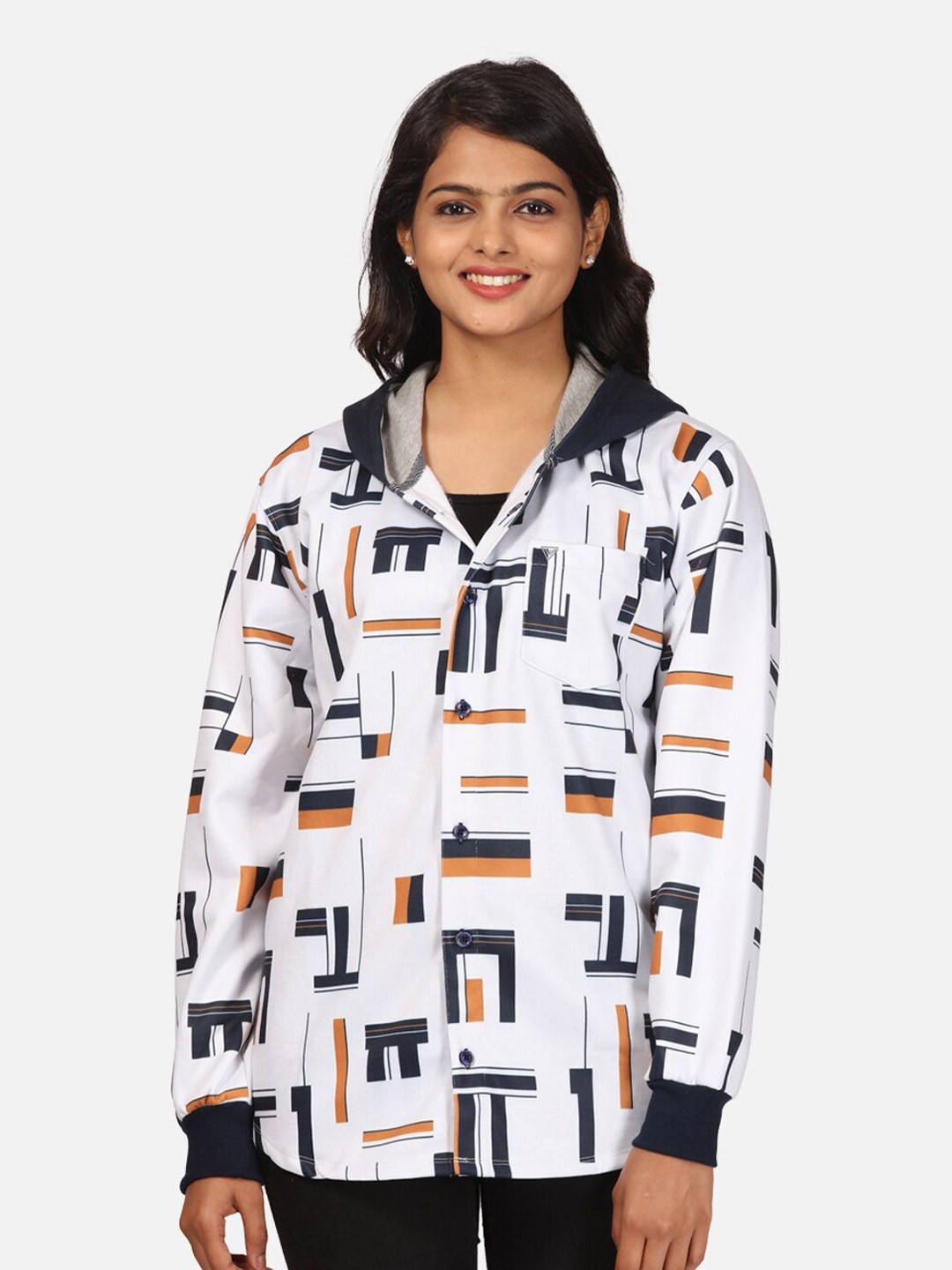 

HELLCAT Women White Printed Hooded Sweatshirt