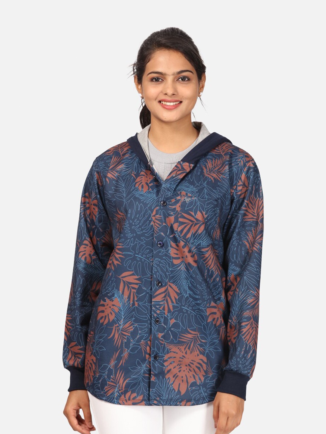 

HELLCAT Women Navy Blue Printed Hooded Sweatshirt