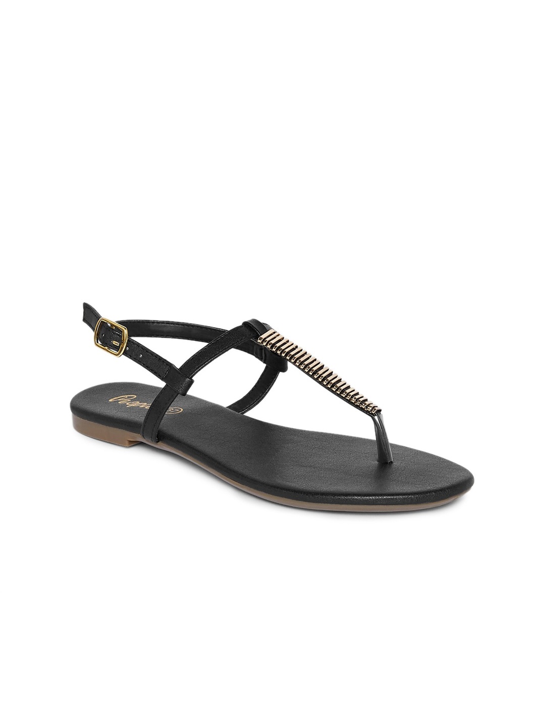 

People Women Black Embellished T-Strap Flats