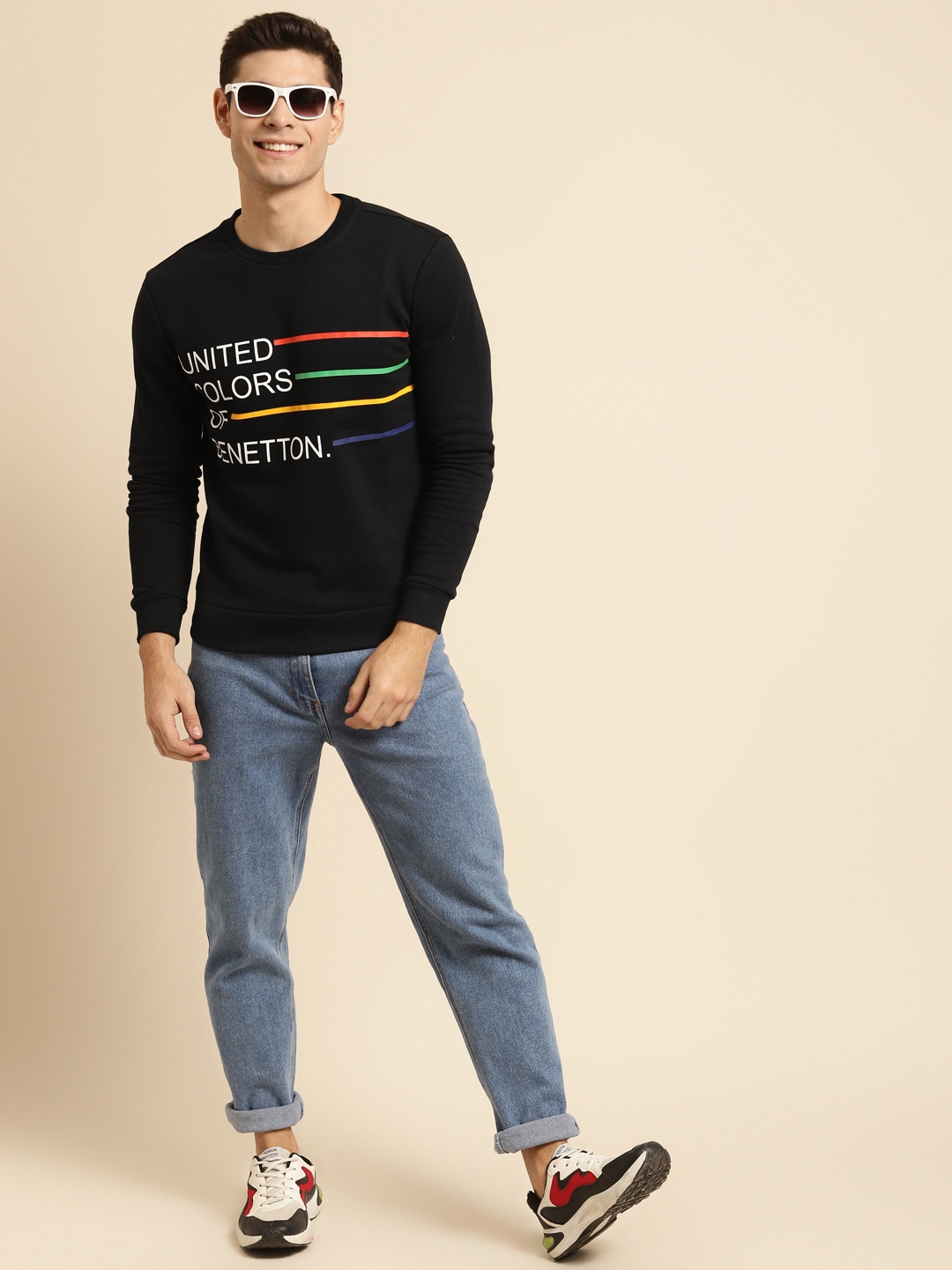 

United Colors of Benetton Men Black & White Striped Sweatshirt