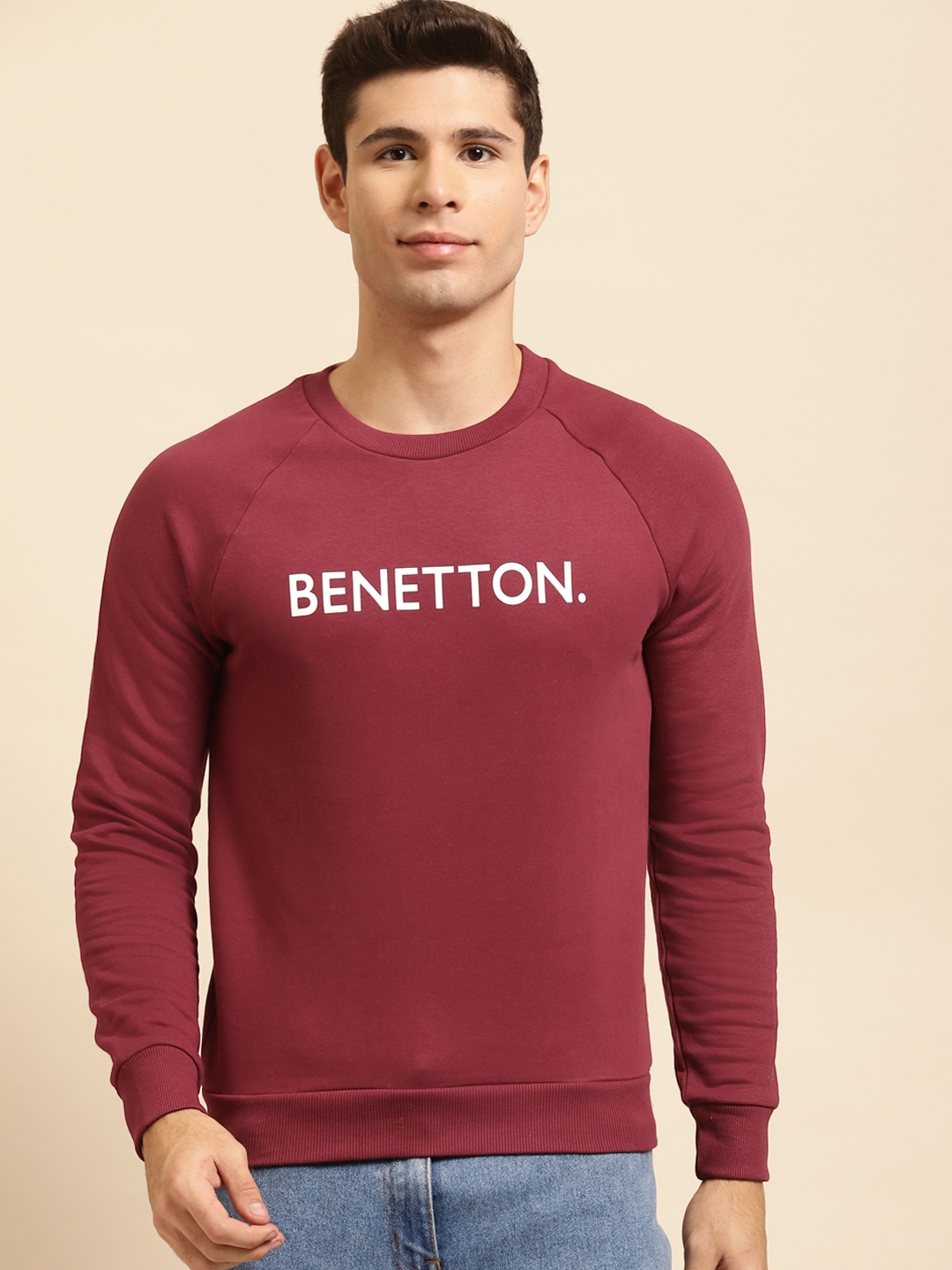 

United Colors of Benetton Men Maroon Printed Sweatshirt