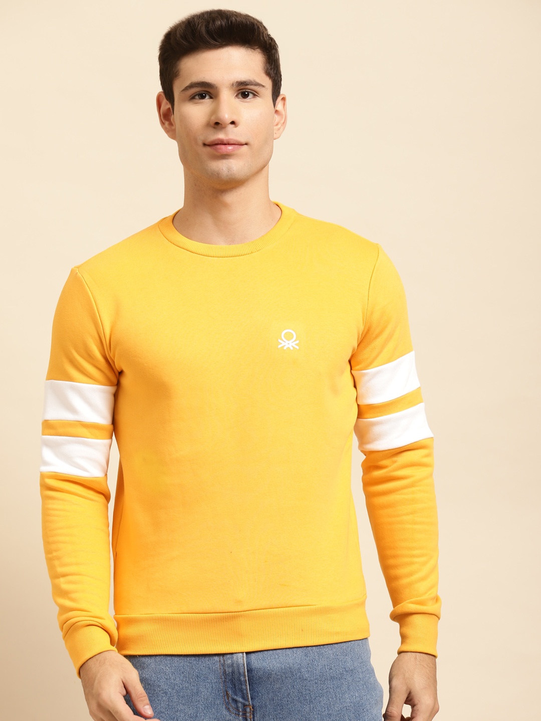 

United Colors of Benetton Men Yellow Solid Sweatshirt