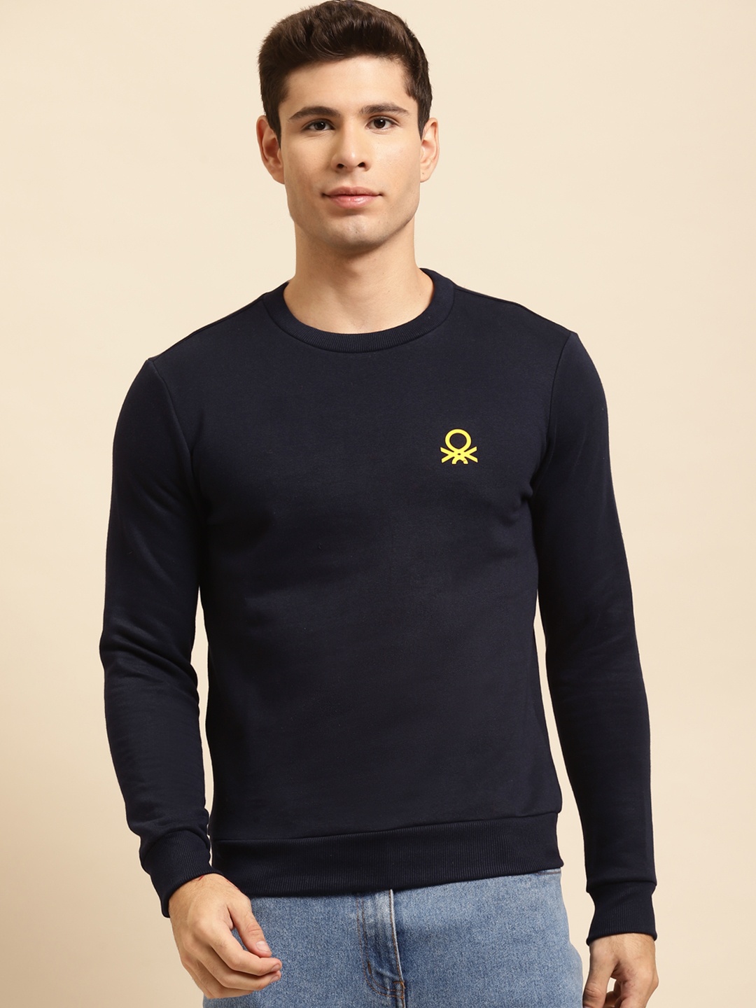 

United Colors of Benetton Men Navy Blue Solid Sweatshirt