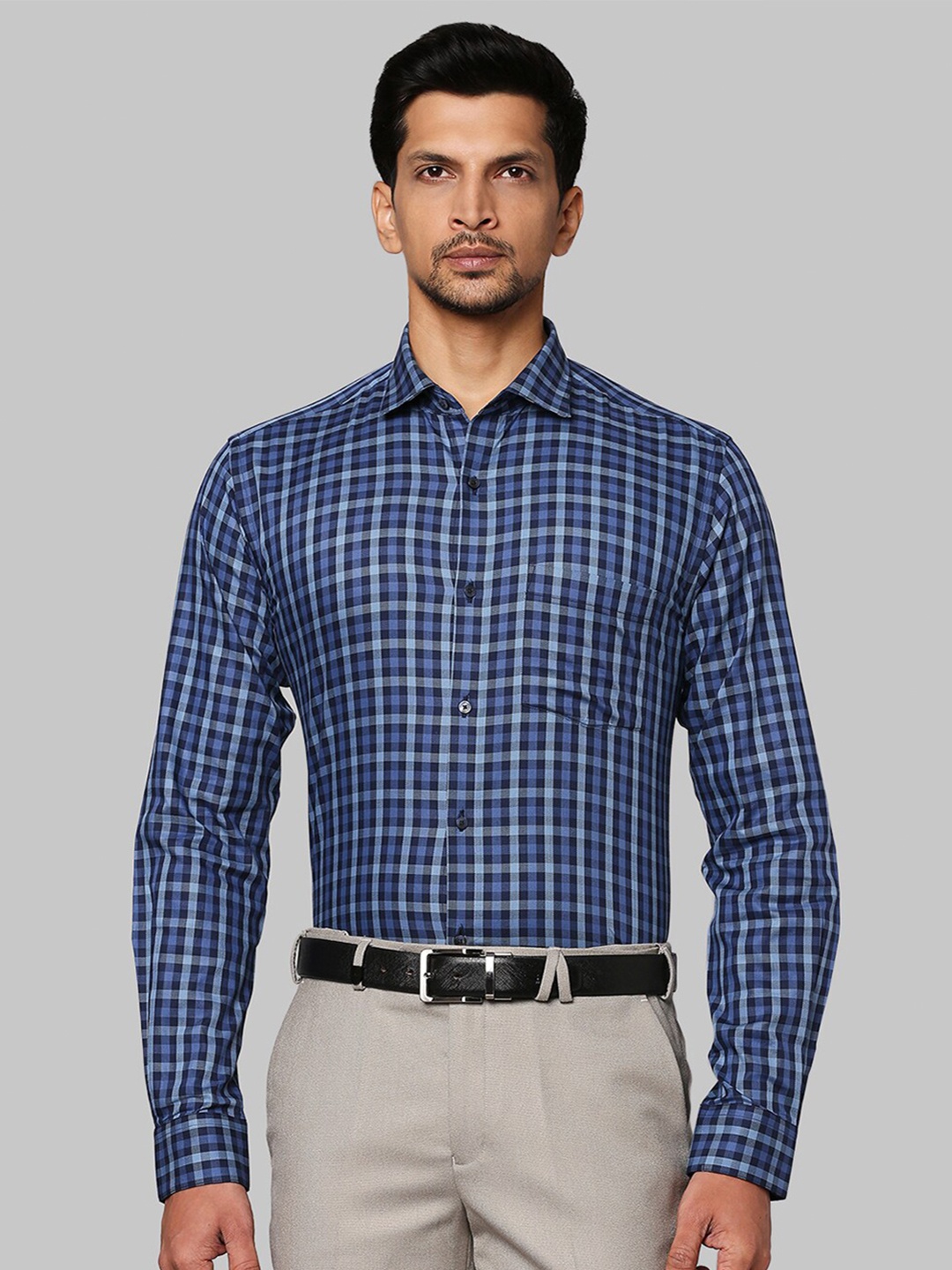 

Park Avenue Men Blue Slim Fit Opaque Checked Formal Shirt