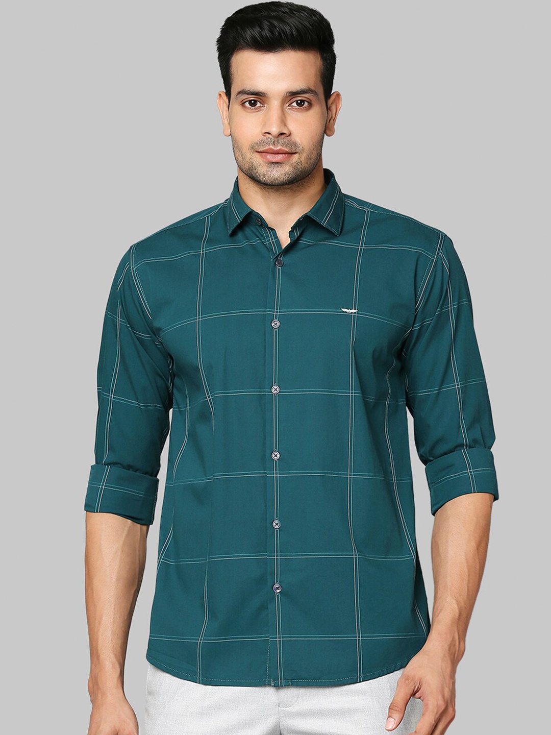 

Park Avenue Men Green & White Slim Fit Opaque Checked Cotton Casual Shirt