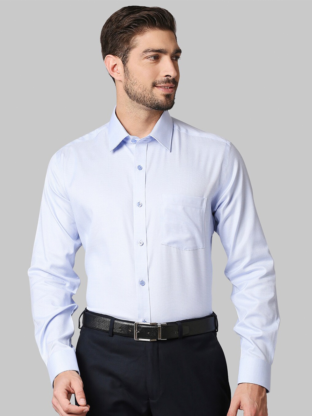 

Park Avenue Men Blue Opaque Striped Formal Shirt