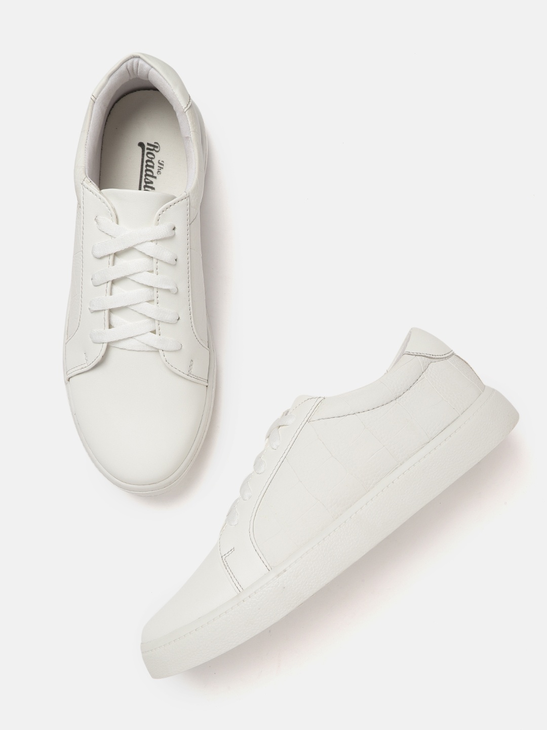 

The Roadster Lifestyle Co Women White Croc Textured Sneakers